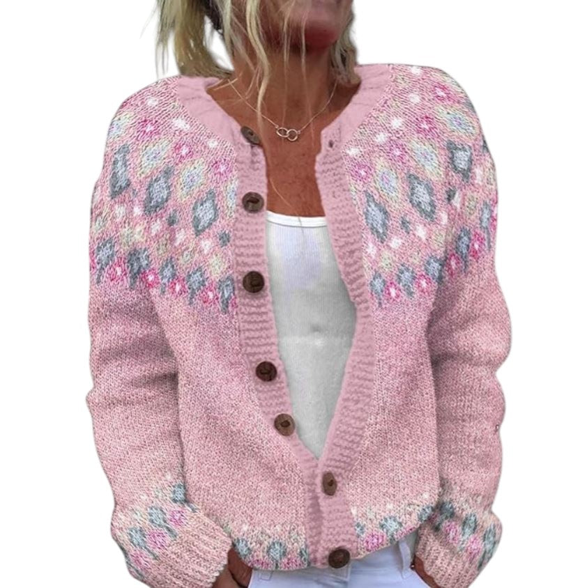 ALONA™ | PINK LOOSE-FIT PRINTED CARDIGAN