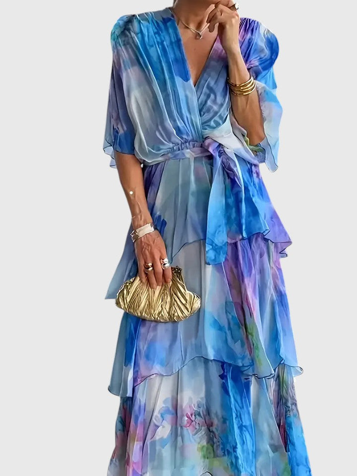 Jenica™ | Floral Tie-Dye Maxi Dress with Ruching