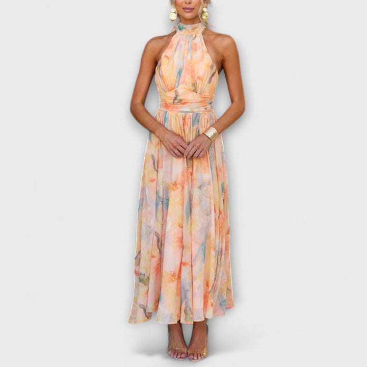AMANDA™ | HALTER-NECK WATERCOLOR PRINT MAXI DRESS