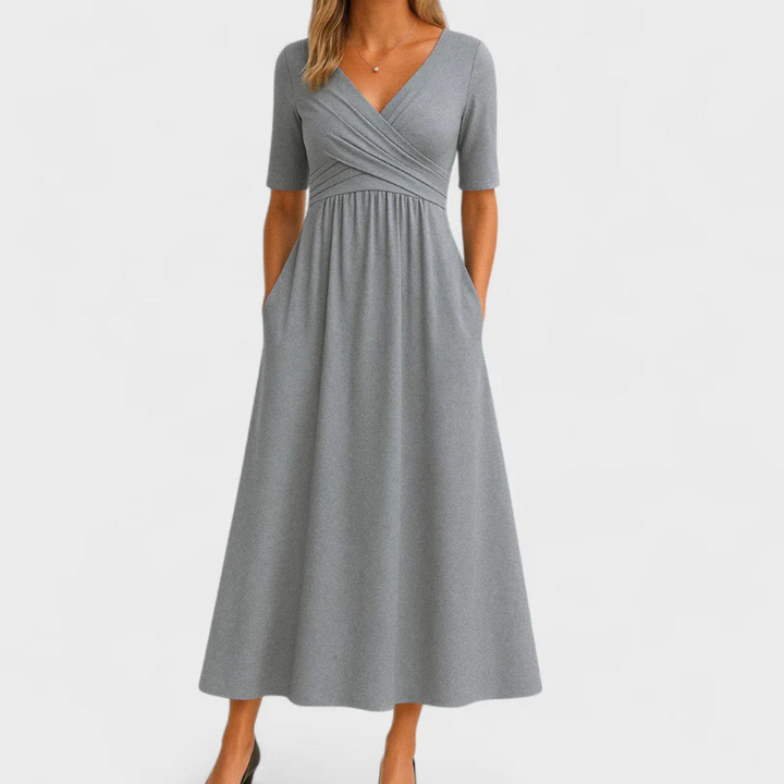 JEWELL™ | CROSSED MIDI DRESS WITH SHORT SLEEVES