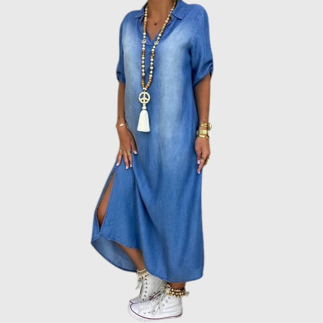 CORRINE™ | LONG DENIM MAXI DRESS WITH SIDE SLITS