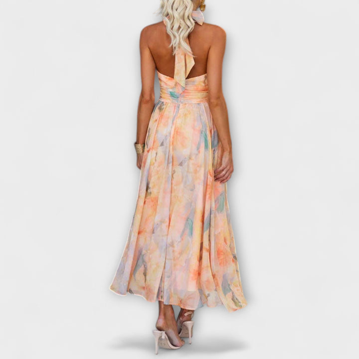 AMANDA™ | HALTER-NECK WATERCOLOR PRINT MAXI DRESS