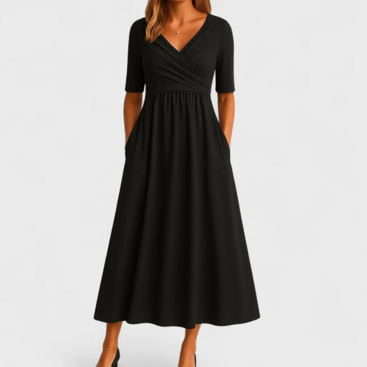JEWELL™ | CROSSED MIDI DRESS WITH SHORT SLEEVES