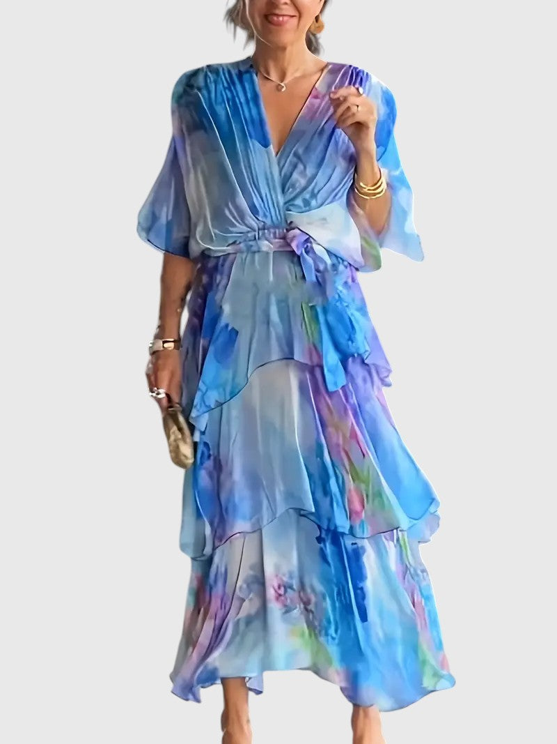 Jenica™ | Floral Tie-Dye Maxi Dress with Ruching