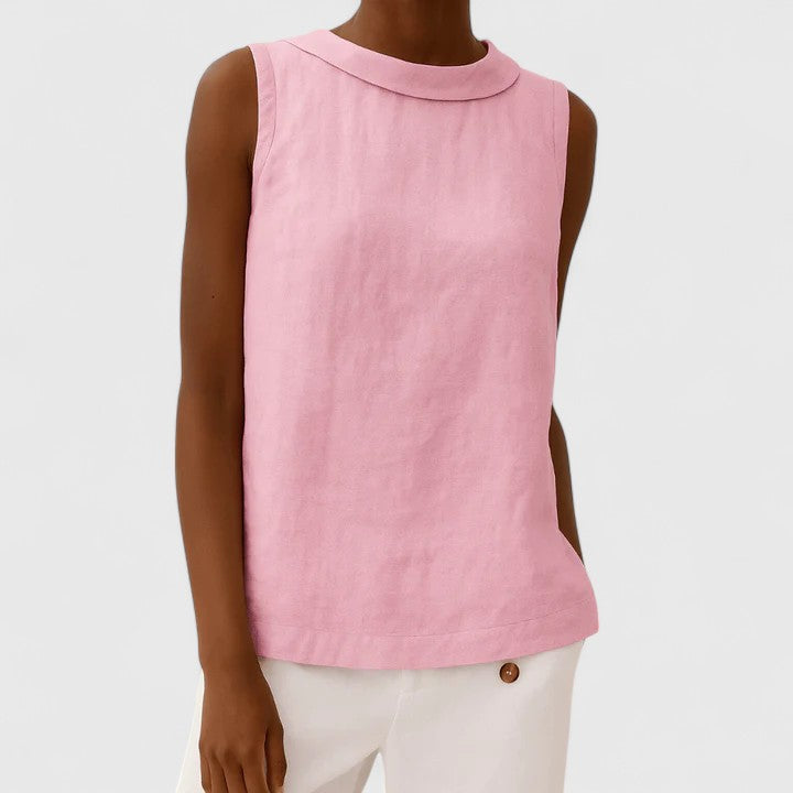 Anastine | Elegant Sleeveless Top with Roll Collar