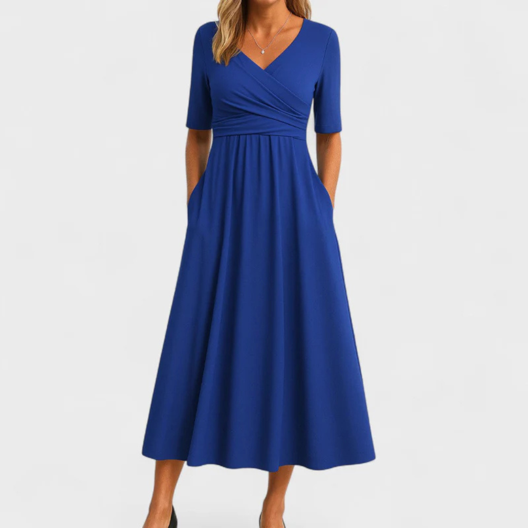 JEWELL™ | CROSSED MIDI DRESS WITH SHORT SLEEVES