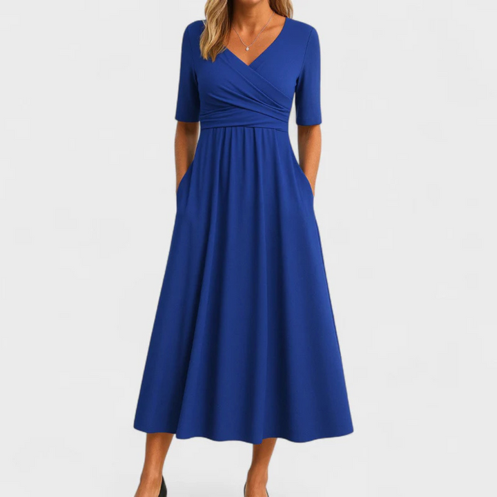 JEWELL™ | CROSSED MIDI DRESS WITH SHORT SLEEVES