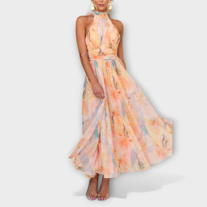 AMANDA™ | HALTER-NECK WATERCOLOR PRINT MAXI DRESS