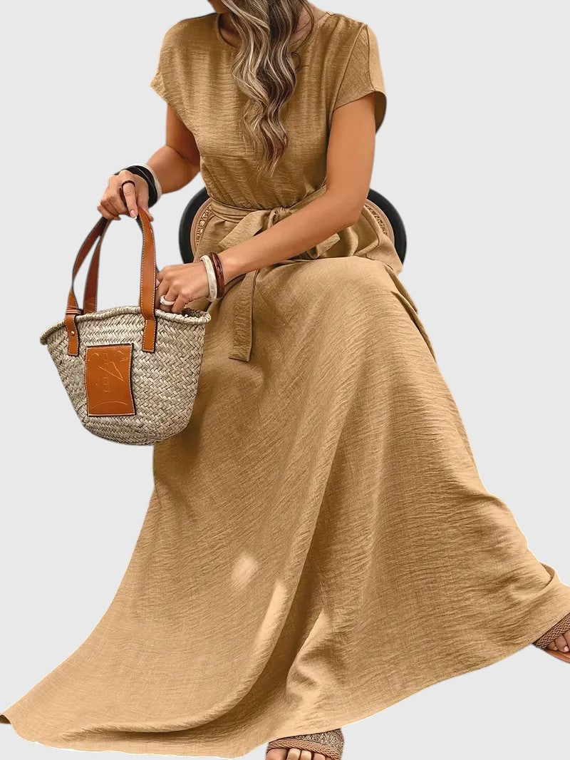 LAVEIN™ | ELEGANT PLEATED LINEN-TEXTURE MAXI DRESS