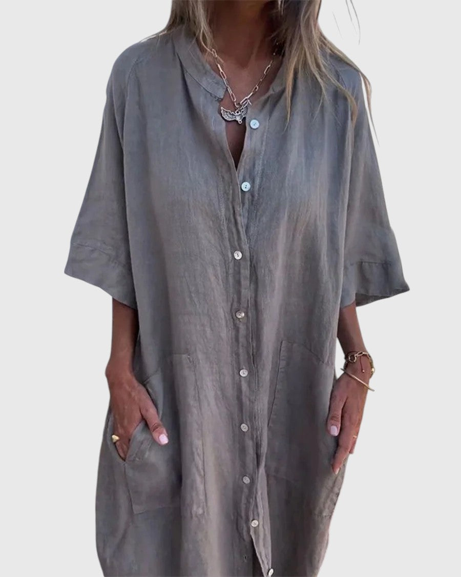 Rowena™ | Casual Ibiza-Inspired Knee-Length Shirt Dress