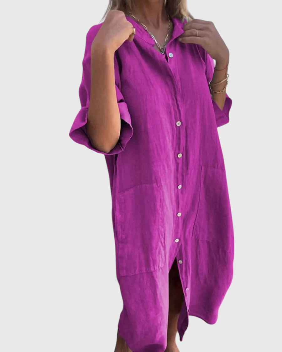 Rowena™ | Casual Ibiza-Inspired Knee-Length Shirt Dress