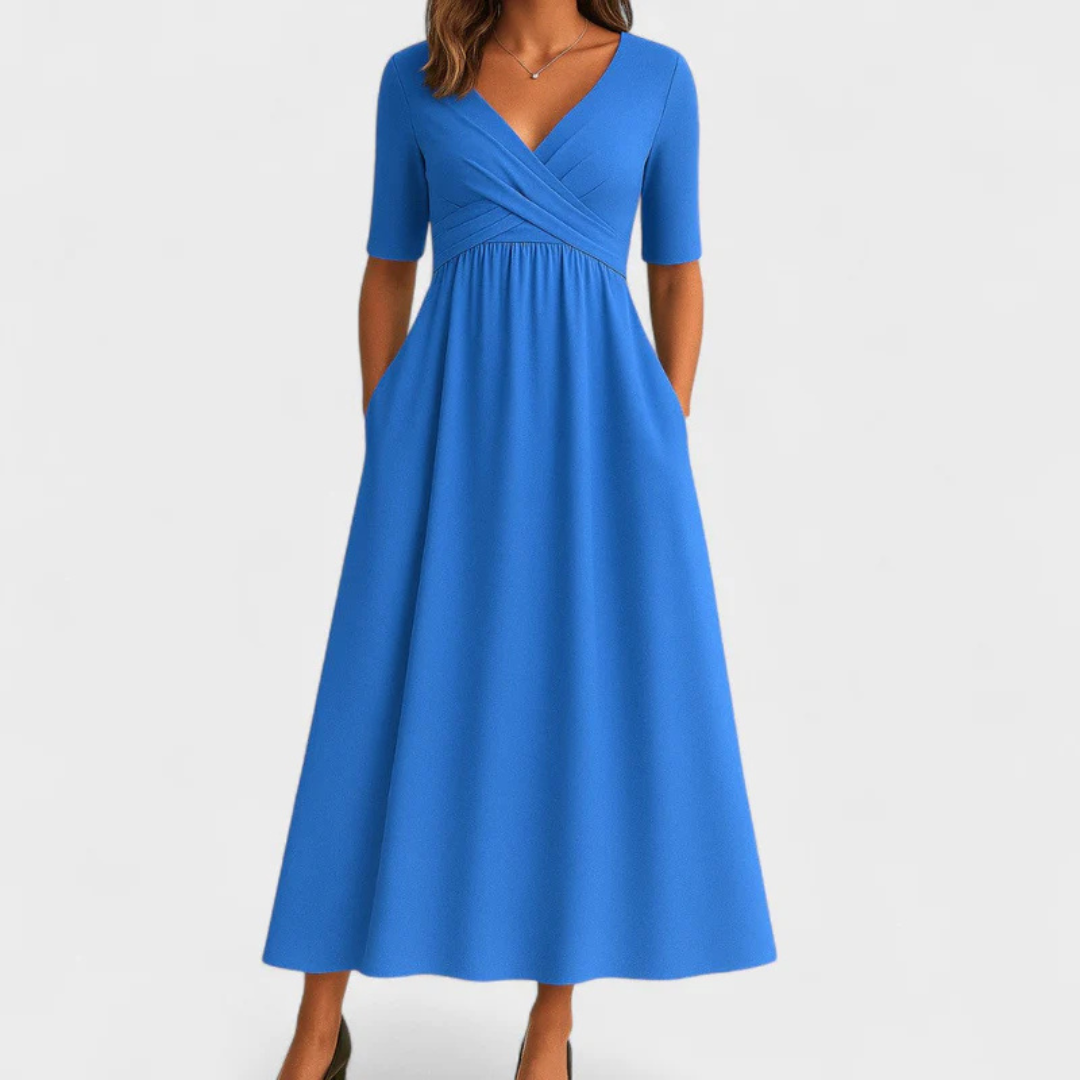JEWELL™ | CROSSED MIDI DRESS WITH SHORT SLEEVES