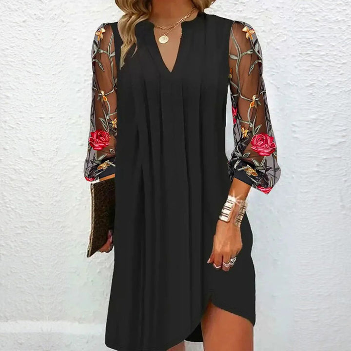 MADEL™ | ELEGANT V-NECK MINI DRESS WITH SHEER SLEEVES