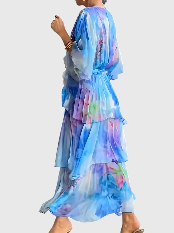 Jenica™ | Floral Tie-Dye Maxi Dress with Ruching