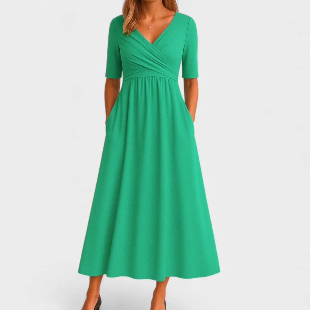 JEWELL™ | CROSSED MIDI DRESS WITH SHORT SLEEVES