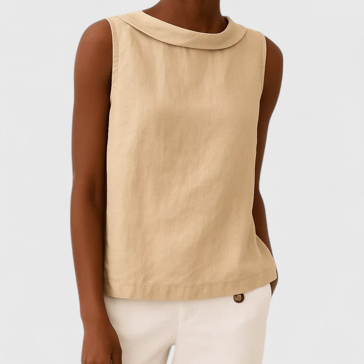 Anastine | Elegant Sleeveless Top with Roll Collar
