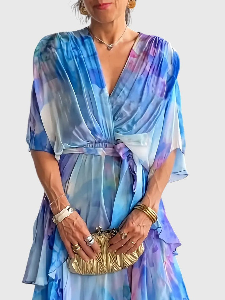 Jenica™ | Floral Tie-Dye Maxi Dress with Ruching