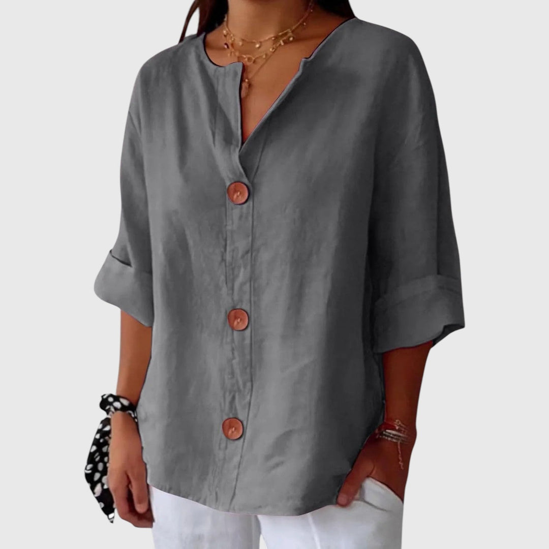 MALINDA™ | COTTON LINEN V-NECK SHIRT