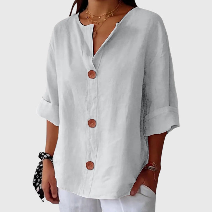 MALINDA™ | COTTON LINEN V-NECK SHIRT