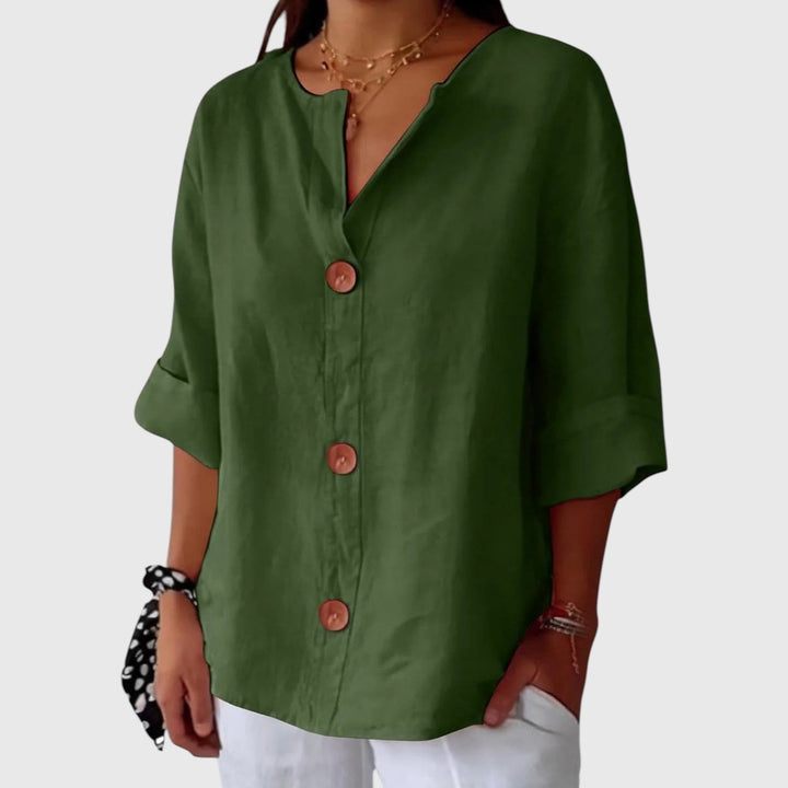 MALINDA™ | COTTON LINEN V-NECK SHIRT