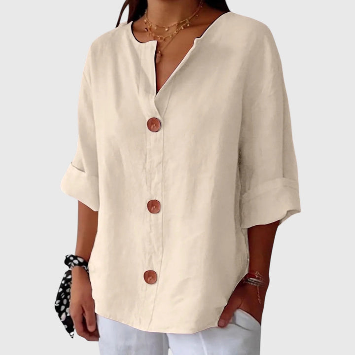 MALINDA™ | COTTON LINEN V-NECK SHIRT