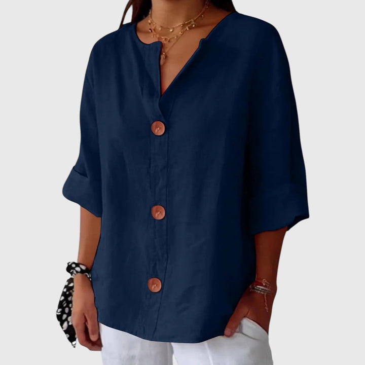 MALINDA™ | COTTON LINEN V-NECK SHIRT