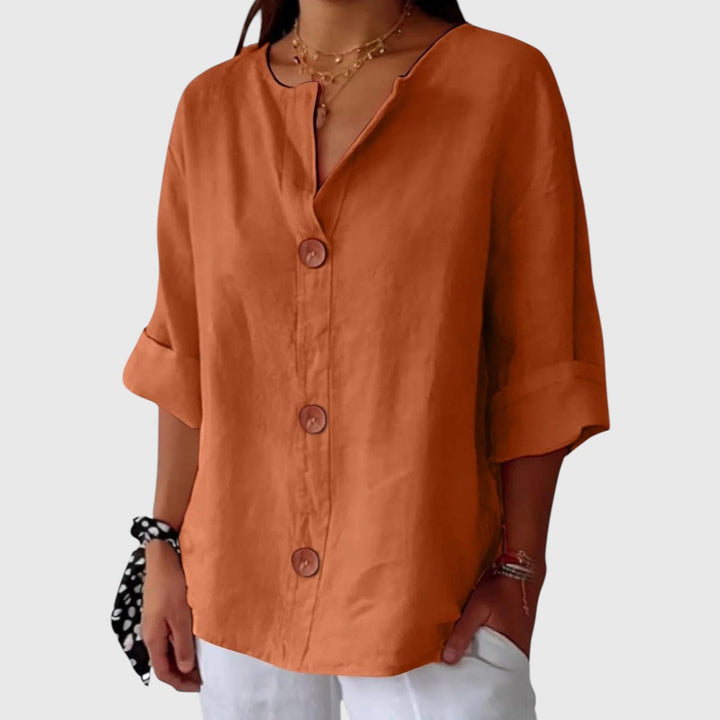 MALINDA™ | COTTON LINEN V-NECK SHIRT
