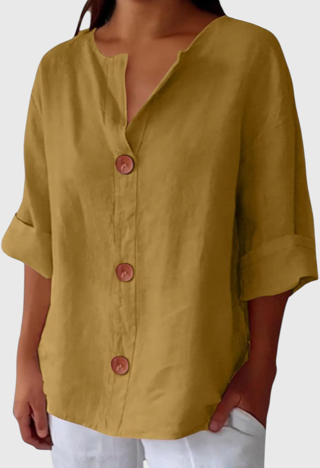 MALINDA™ | COTTON LINEN V-NECK SHIRT
