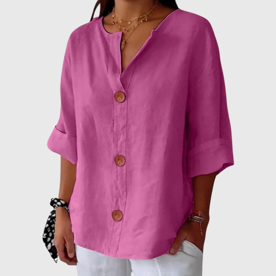 MALINDA™ | COTTON LINEN V-NECK SHIRT