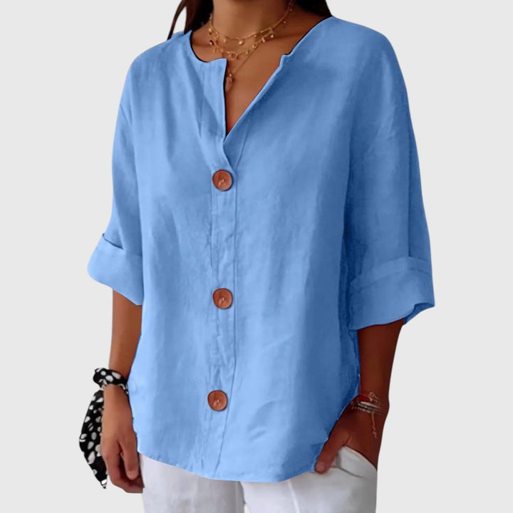 MALINDA™ | COTTON LINEN V-NECK SHIRT
