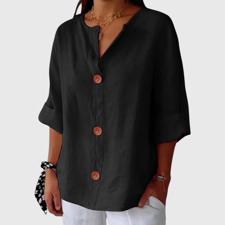 MALINDA™ | COTTON LINEN V-NECK SHIRT
