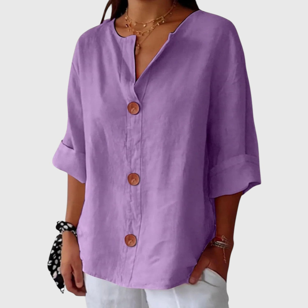 MALINDA™ | COTTON LINEN V-NECK SHIRT