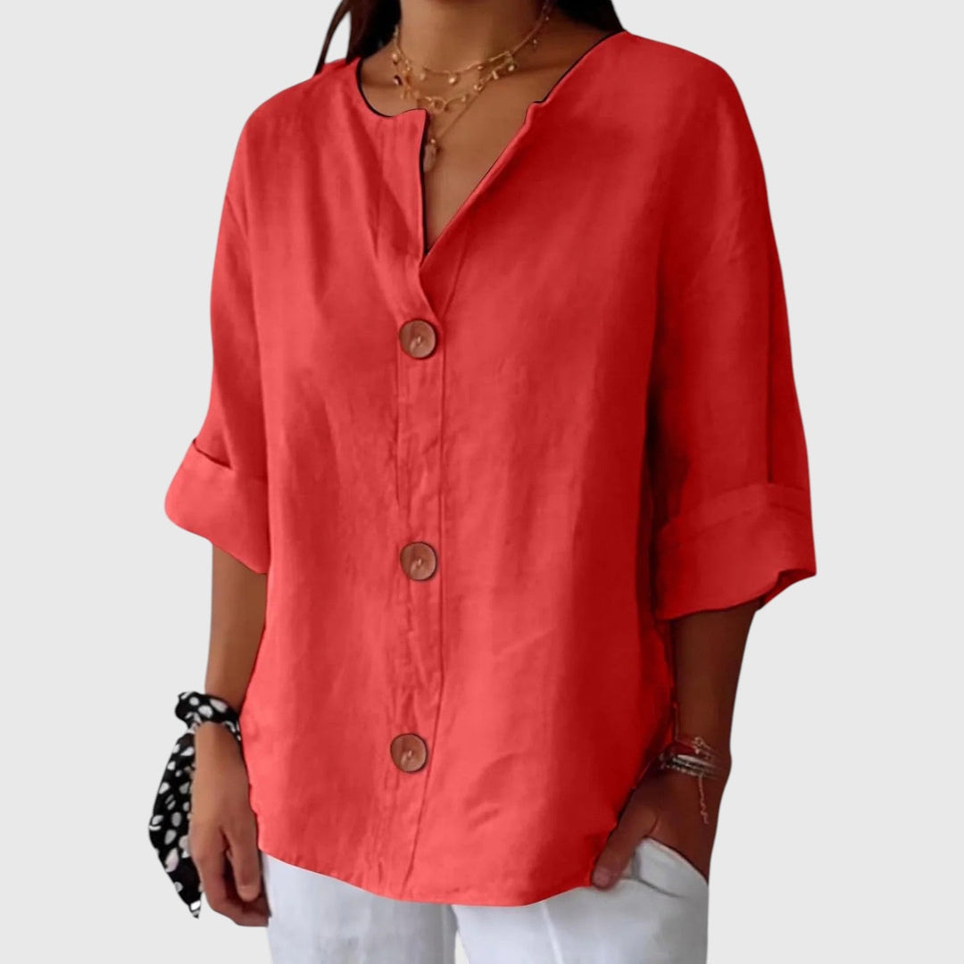 MALINDA™ | COTTON LINEN V-NECK SHIRT