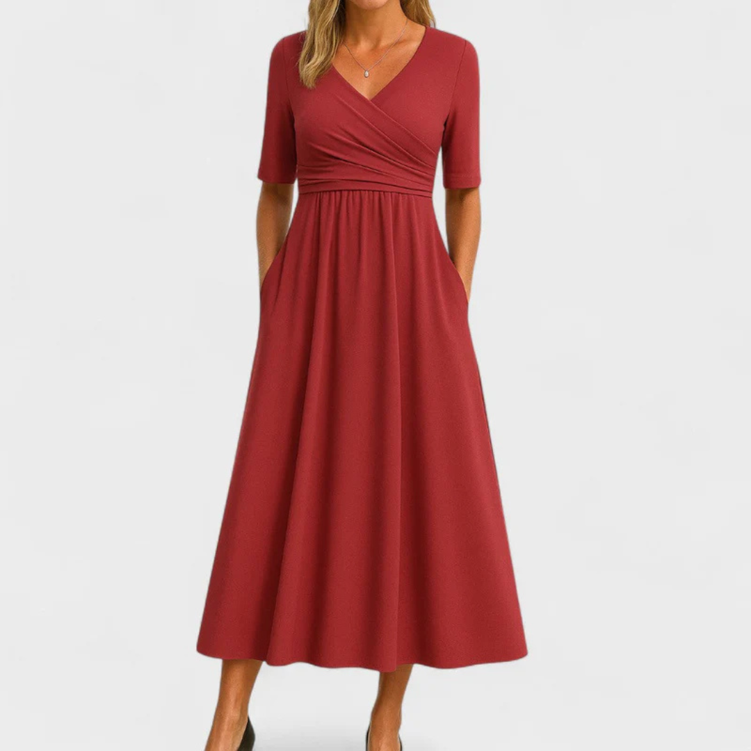 JEWELL™ | CROSSED MIDI DRESS WITH SHORT SLEEVES