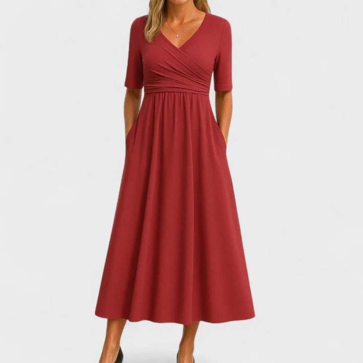 JEWELL™ | CROSSED MIDI DRESS WITH SHORT SLEEVES