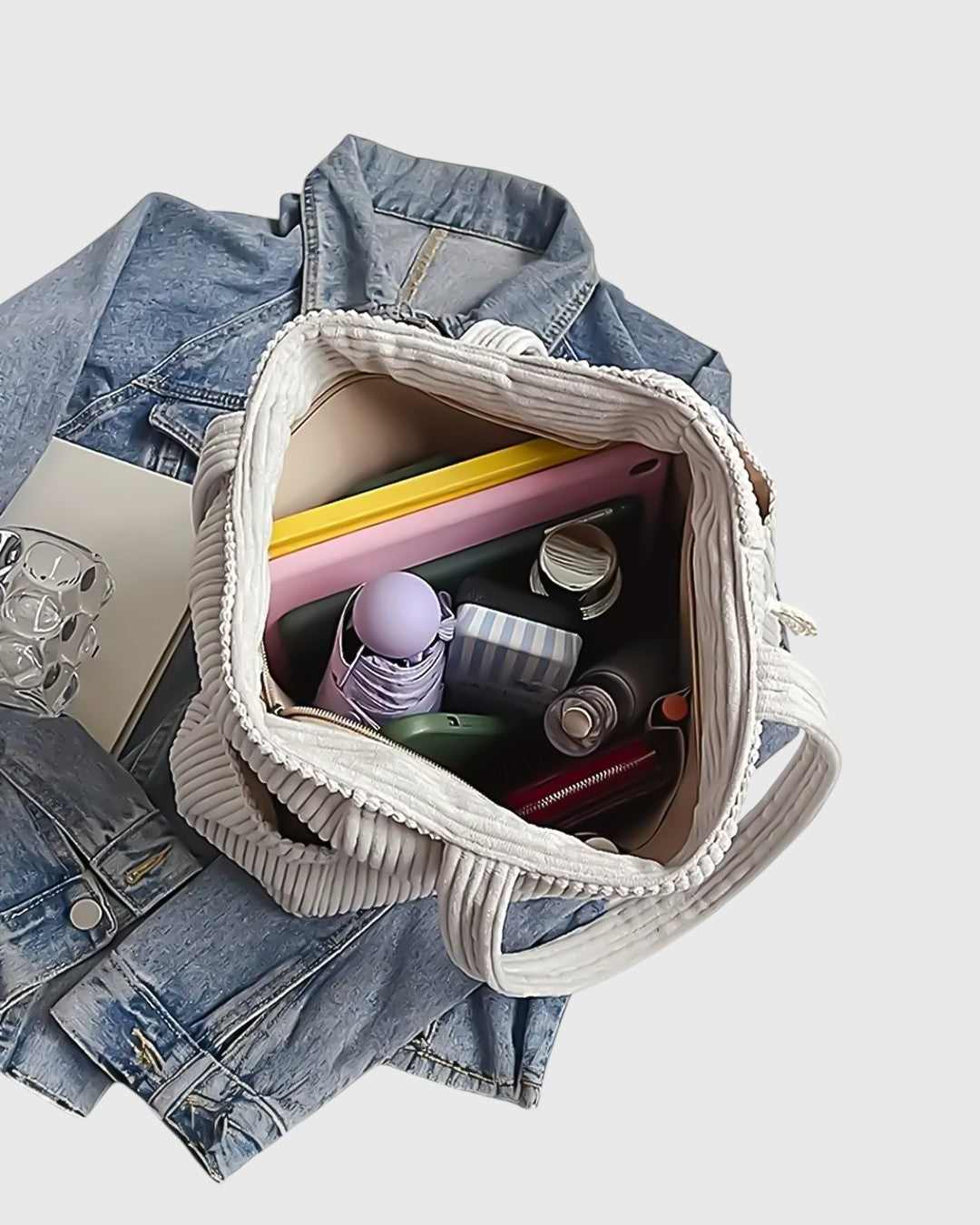 ELLIE™ | RIBBED TOTE BAG WITH ROPE DETAIL