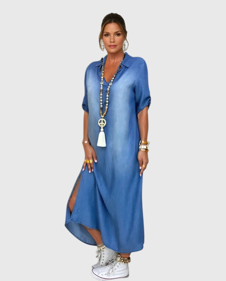 CORRINE™ | LONG DENIM MAXI DRESS WITH SIDE SLITS