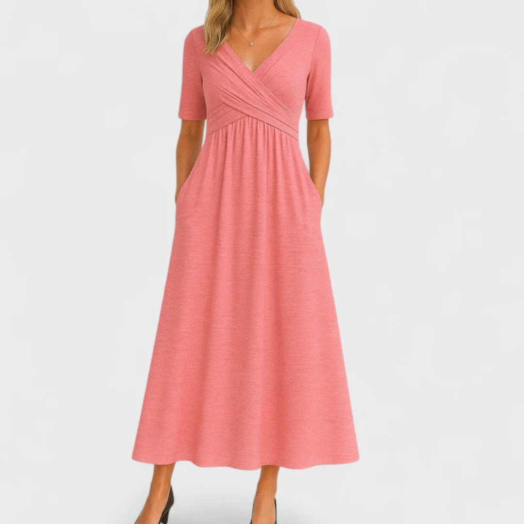 JEWELL™ | CROSSED MIDI DRESS WITH SHORT SLEEVES