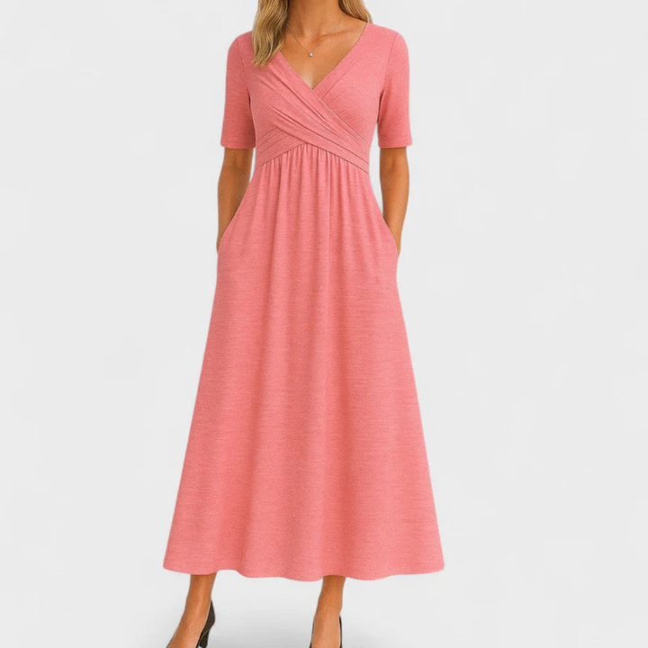 JEWELL™ | CROSSED MIDI DRESS WITH SHORT SLEEVES
