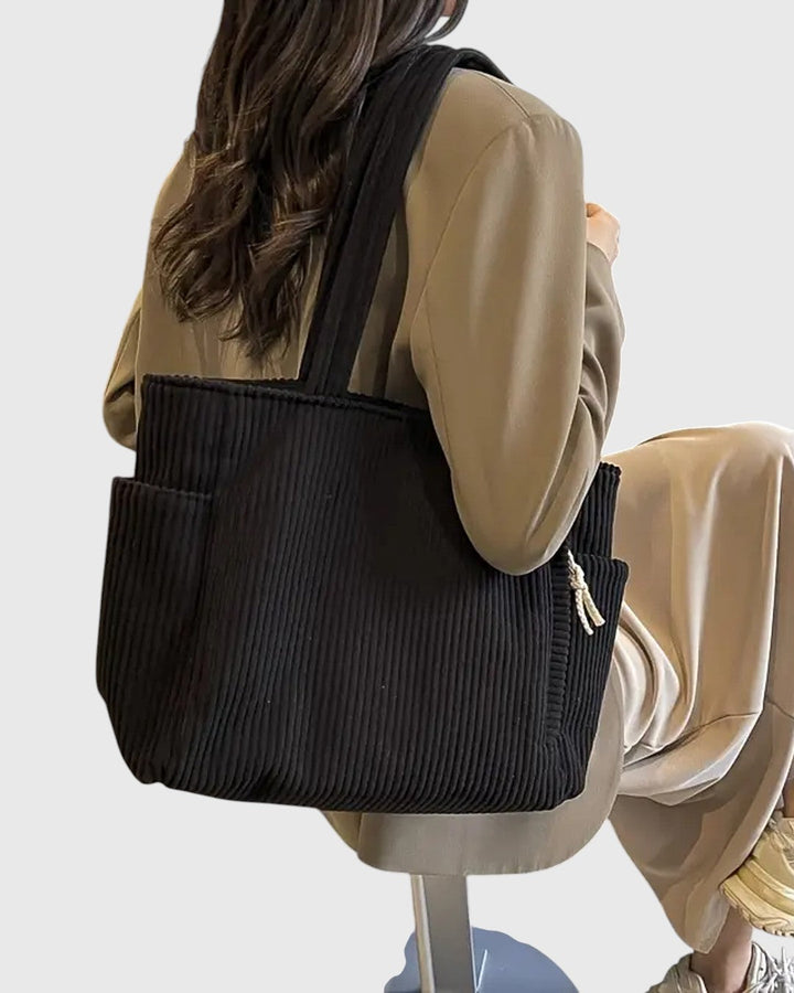 ELLIE™ | RIBBED TOTE BAG WITH ROPE DETAIL