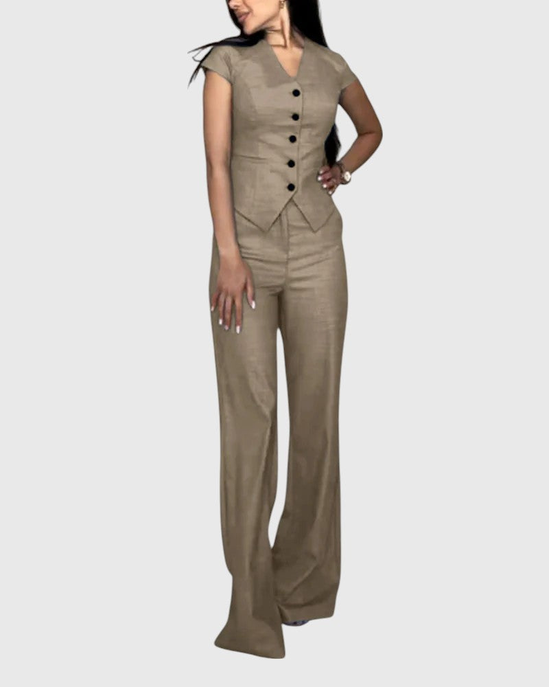TEYLA™ | V-Neck Top & Pants Set