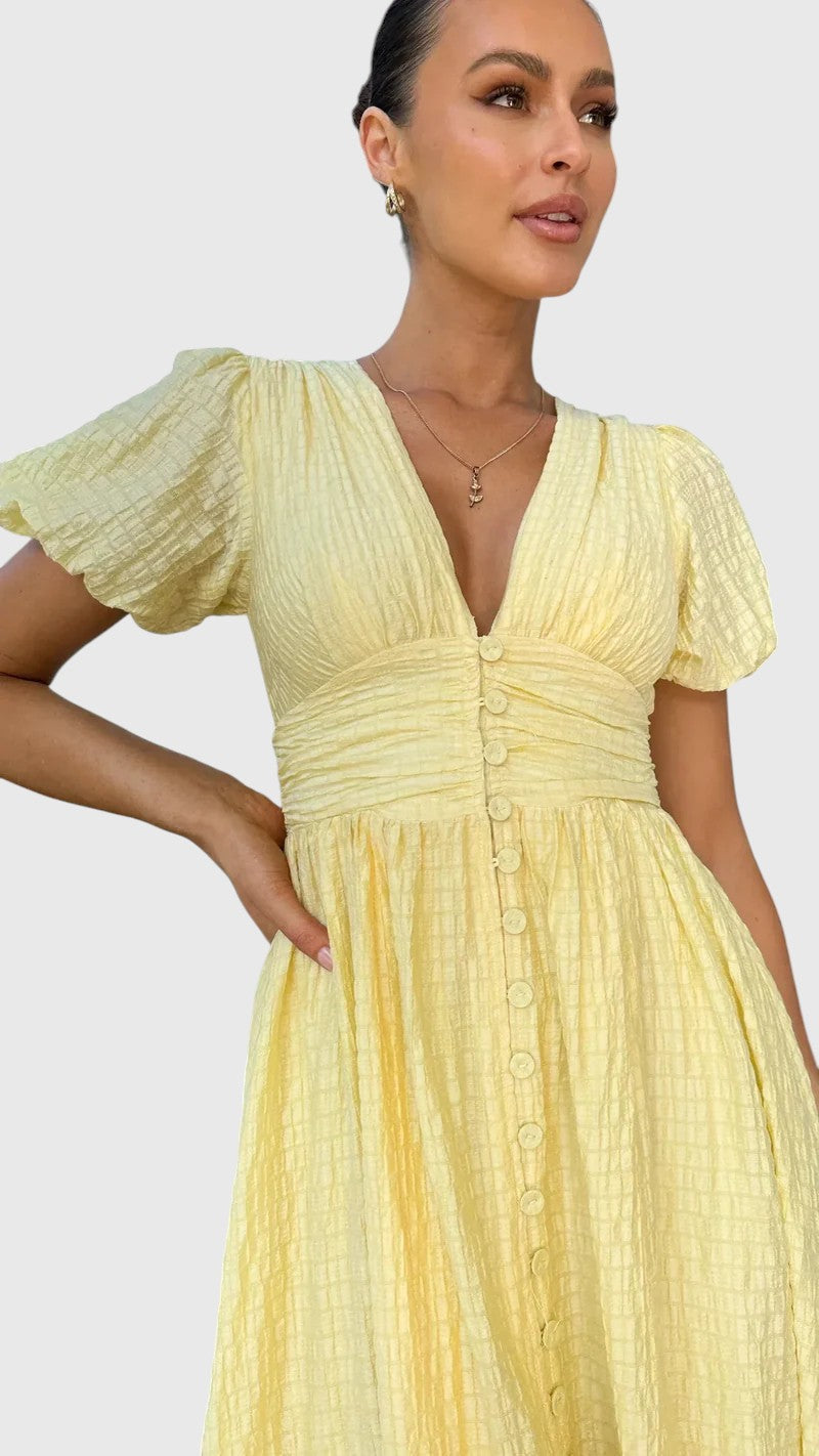 KAREN™ | ROMANTIC RUCHED MIDI DRESS