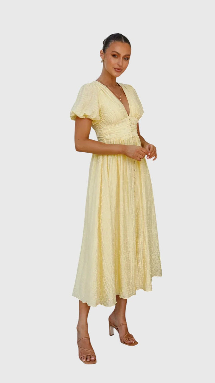 KAREN™ | ROMANTIC RUCHED MIDI DRESS