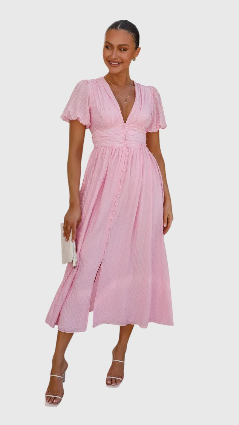 KAREN™ | ROMANTIC RUCHED MIDI DRESS
