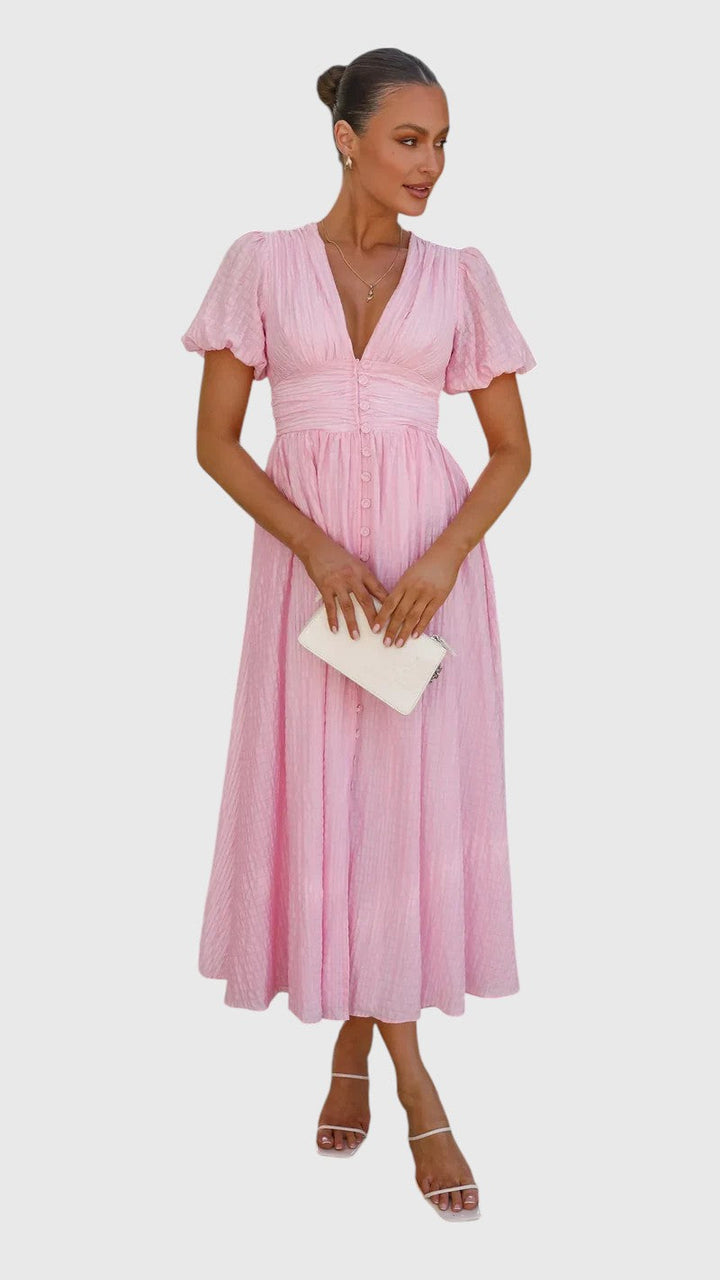 KAREN™ | ROMANTIC RUCHED MIDI DRESS
