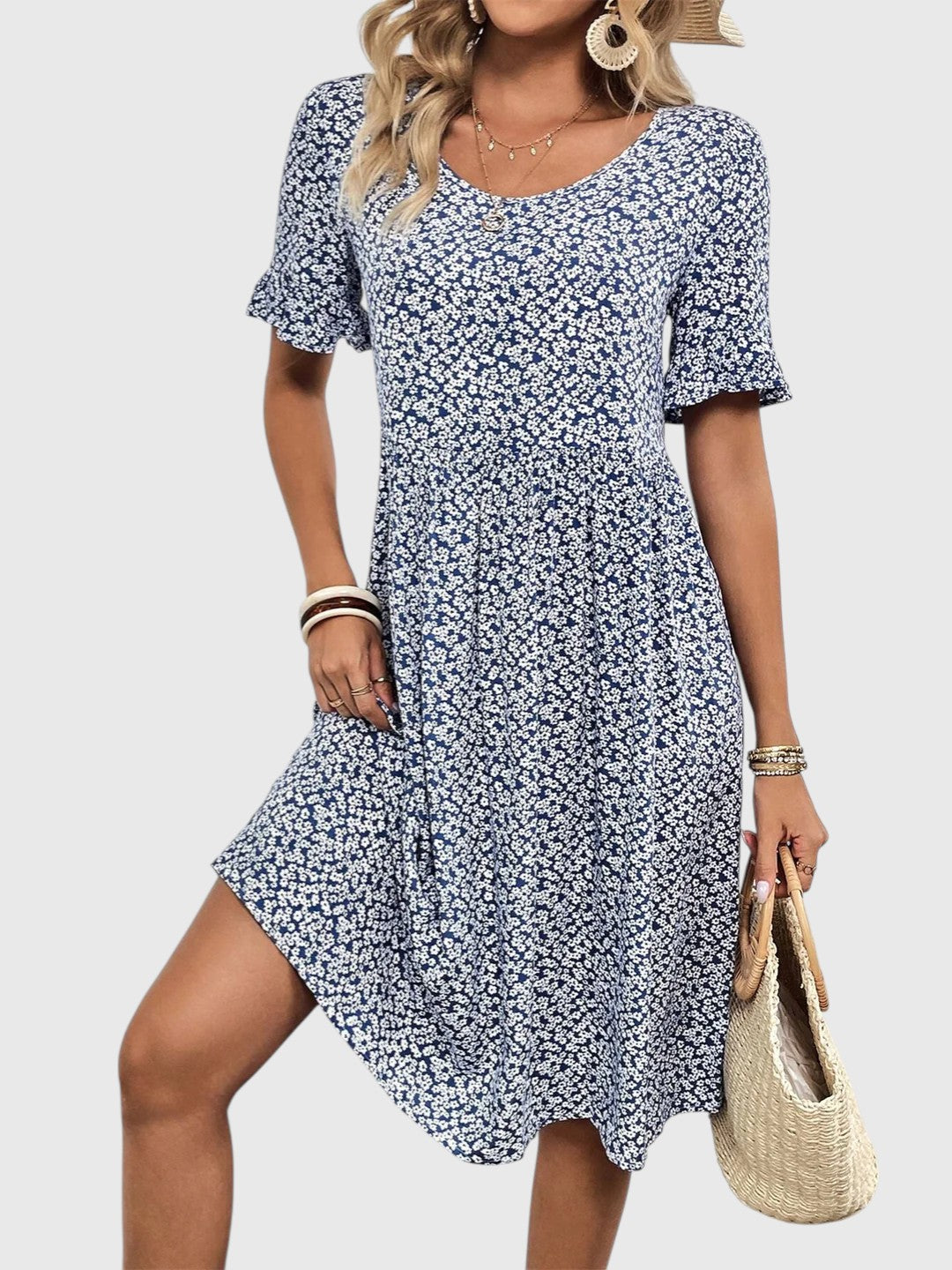 TIANNA™ | FLORAL PRINTED MIDI SUMMER DRESS WITH TUMMY COVERAGE