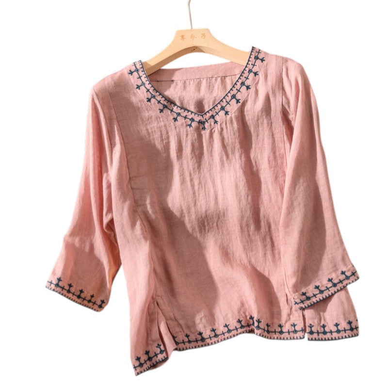 CANDID™ | EMBROIDERED V-NECK BLOUSE