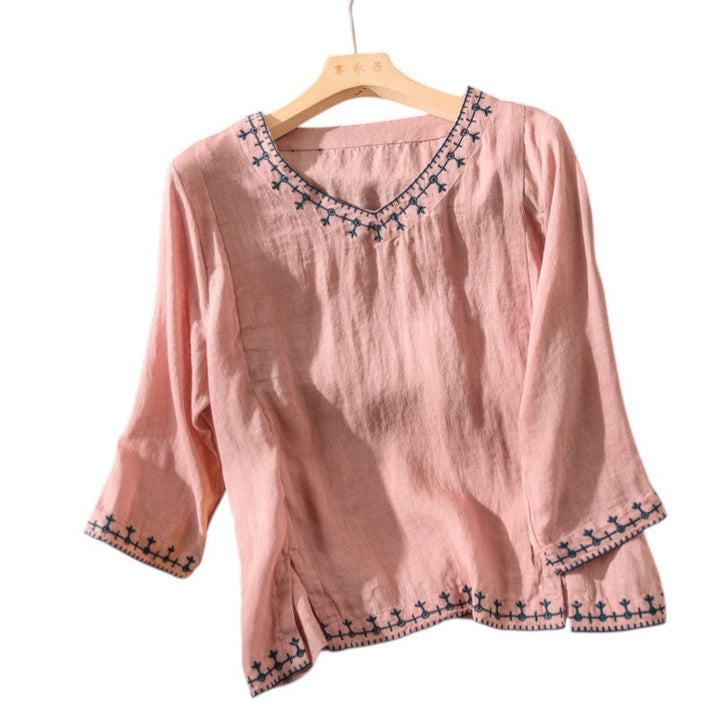CANDID™ | EMBROIDERED V-NECK BLOUSE