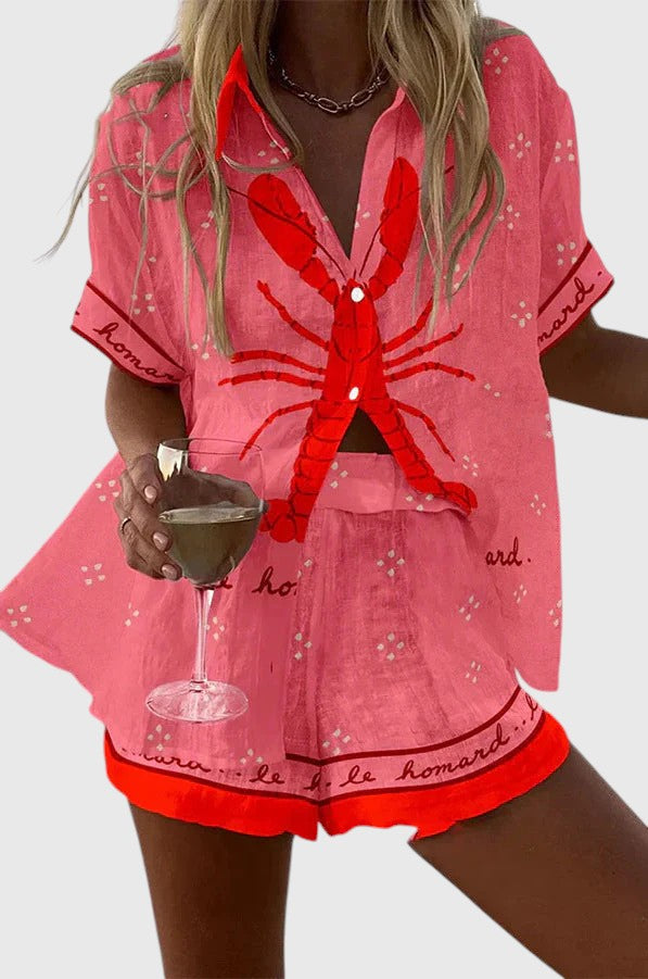 AUDRY™ | PINK LOBSTER LINEN SHORT SET