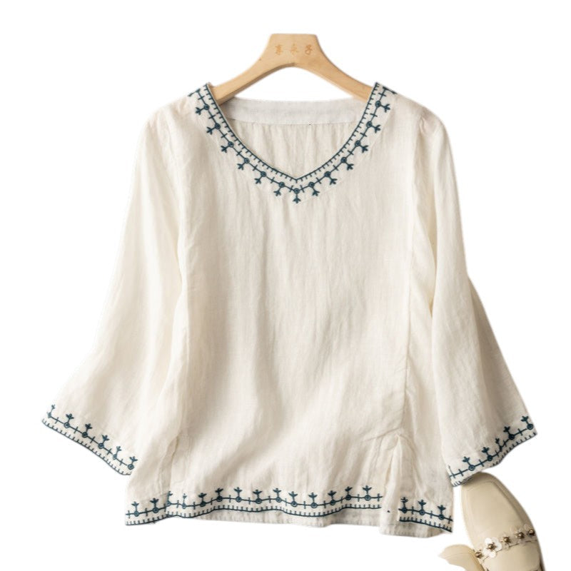 CANDID™ | EMBROIDERED V-NECK BLOUSE